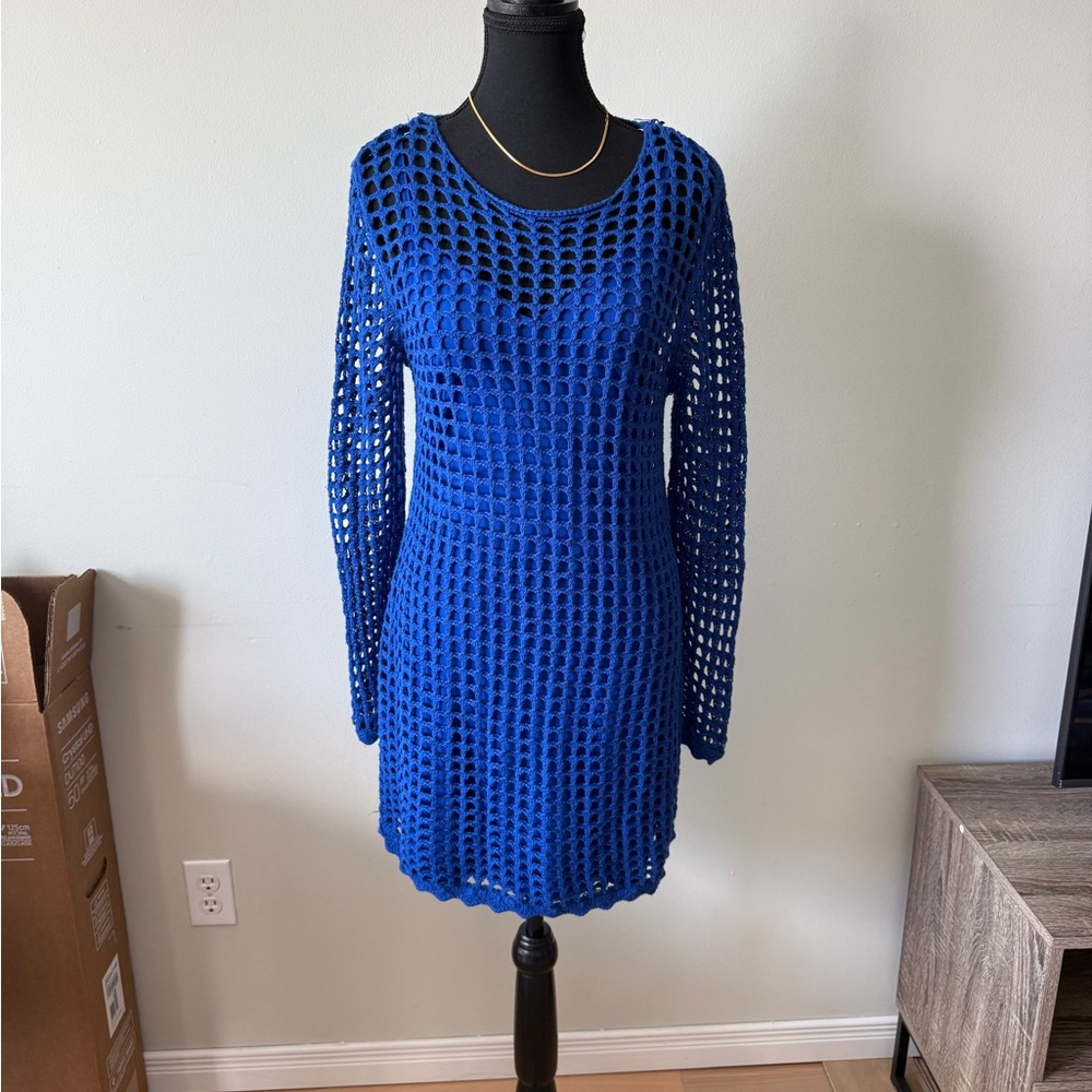 H&M Blue Long Sleeve Crochet Dress
